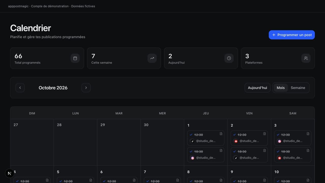 Calendário de publicação apppostmagic